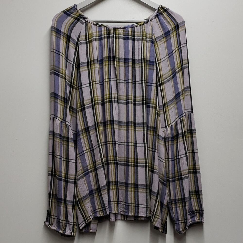 Sonoma Plaid Long Sleeve Flowy Blouse Women's XXL Boho Flattering Office NWT
